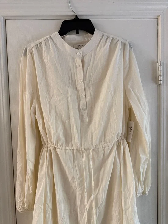 Style & Co Women's Cream Tiered Long-Sleeve Drawstring Dress - Picture 6 of 16